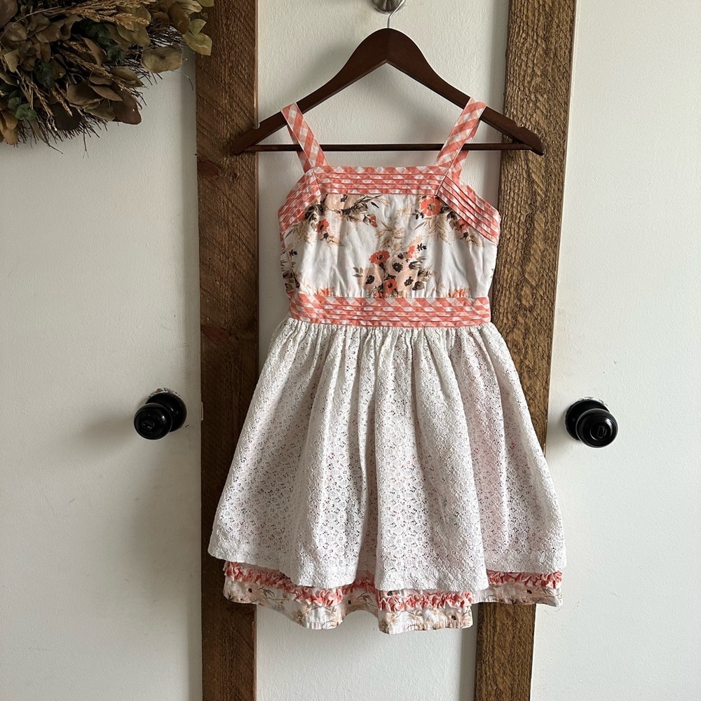Matilda Jane White and Coral Pink Floral Eyelet Sundress